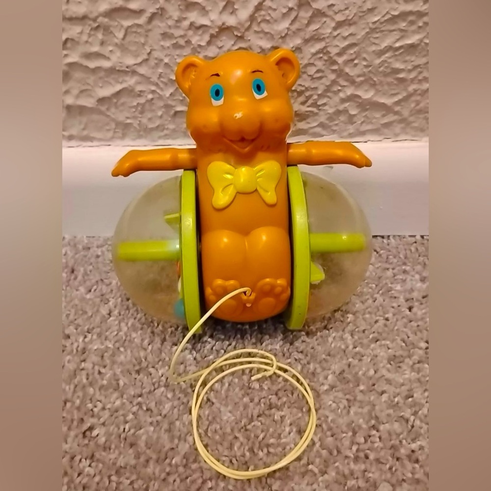 Vintage Fisher-price Bob-along rolling Bear Pull Toy 6”